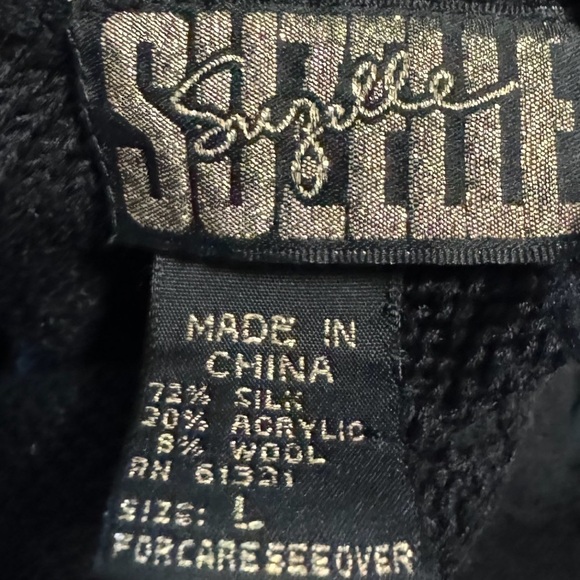 Vintage Suzelle Women's Silk Wool Blend Mock Neck Cable Knit Black Sweater Large - Picture 7 of 9